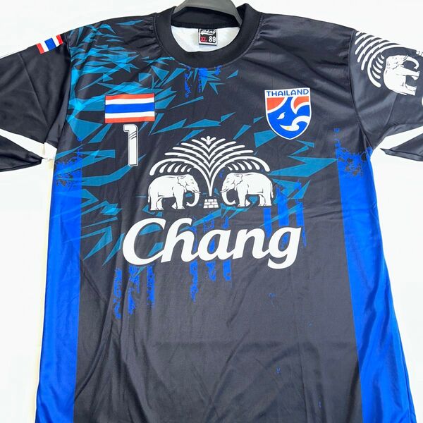 新品 タイプラクティスシャツ シンハービールTシャツ Singha ユニフォーム半袖サッカーサイズXL ブルーChang beer