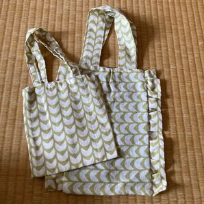 北欧柄 フリルトートバッグとミニトートバッグ 2枚セット未使用 ハンドメイド グリーン系 植物柄 オーガニック