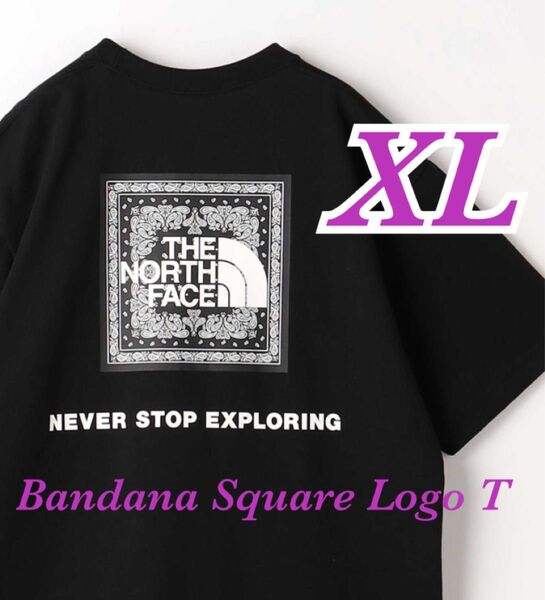 【 XL 】ブラック★ バンダナ スクエア ロゴ Tシャツ★ ノースフェイス