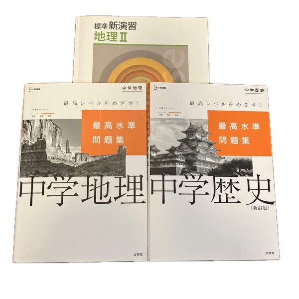中学問題集社会3冊 新演習地理Ⅱ 中学歴史 中学地理 最高水準問題集 確認テスト付き 高校入試