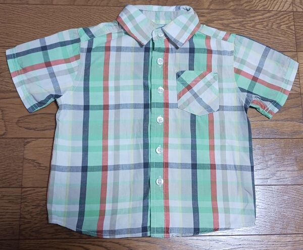 【CHEROKEE】80 チェック柄半袖シャツ 緑 オレンジ カッターシャツ