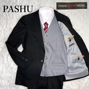 【極美品】青山 アオヤマ PASHU 3ピース ブラック ストライプ YA4