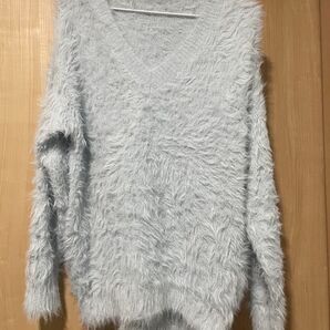 Heather シャギーニット Vネック セーター アイスブルー