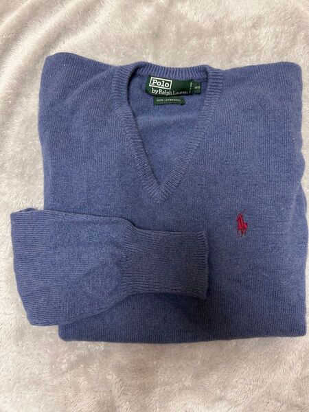 Polo by Ralph Lauren Vネックニット ラムウール100% ブルー L