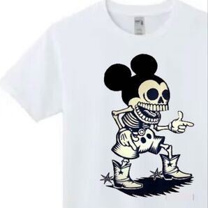 男女兼用 ガイコツ スカル パロディTシャツ(白)