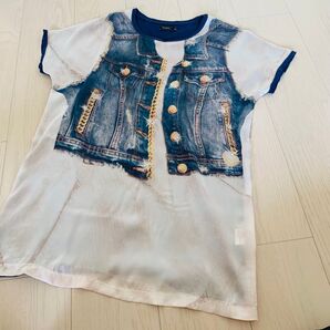 だまし絵 Tシャツ デニム 青 半袖 トップス インディゴ