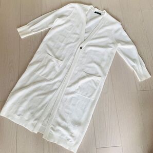 カーディガン ロング 白 ドット 羽織り 長め M