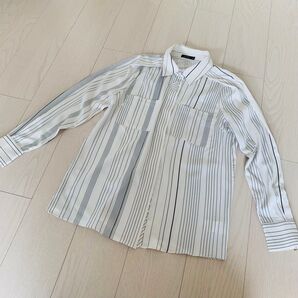 長袖シャツ ホワイト ストライプ 長袖 シャツ 青 Sサイズ