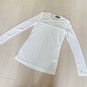 美品 長袖 カットソー トップス シースルー 透け感 白