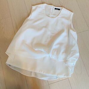 ノースリーブ 白 ホワイト ブラウス チュニック カットソー ふんわり M