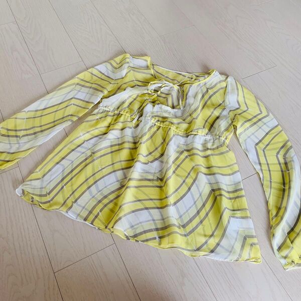 ロートレアモン チュニック ブラウス チェック柄 黄色 長袖 トップス カットソー