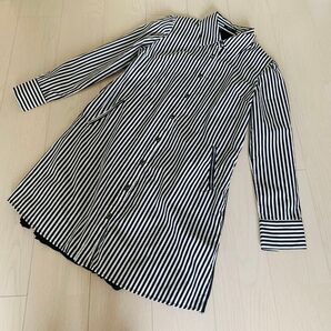 美品 ストライプ 長袖 シャツ 黒 白 オシャレ 長め トップス カットソー