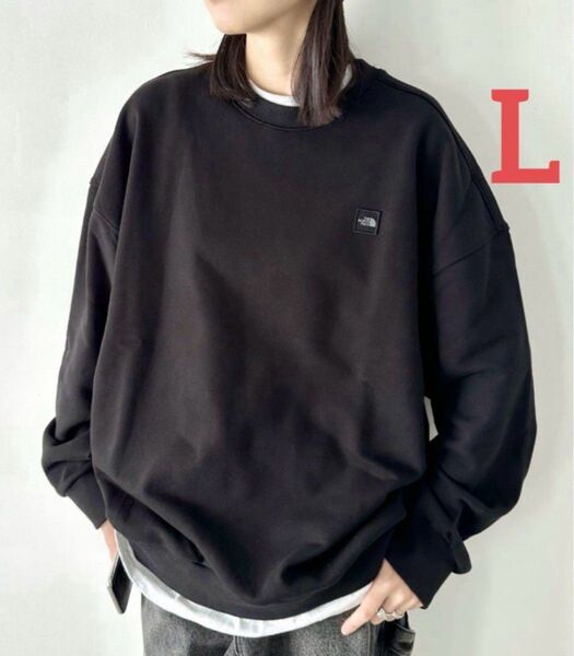 【新品未使用】韓国ノースフェイスホワイトレーベルMINIBOXLOGOSWEATSHIRTSボックスロゴワッペン刺繍スウェット黒L