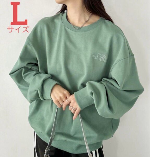 【新品未使用】韓国ノースフェイスホワイトレーベルGO-TO SWEATSHIRTSロゴ刺繍長袖スウェットLサイズPINEパイン緑