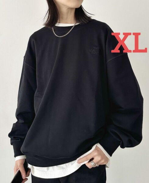 【新品未使用】韓国ノースフェイスホワイトレーベルGO-TO SWEATSHIRTSロゴ刺繍長袖スウェット/XLサイズブラック黒