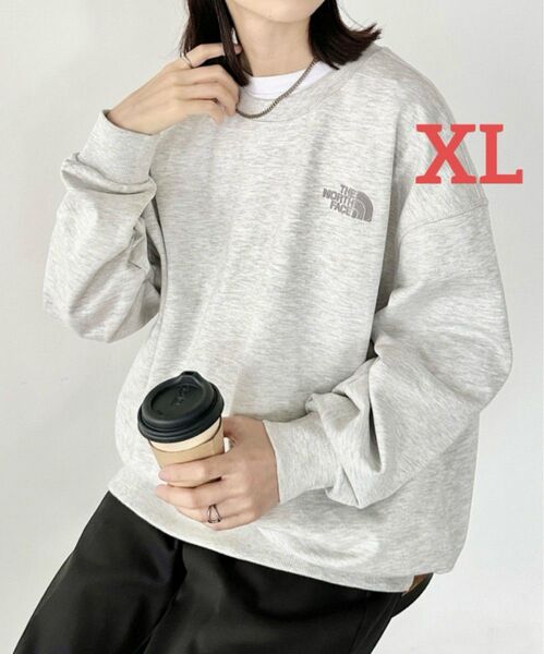 新品未使用】韓国ノースフェイスホワイトレーベルGO-TO SWEATSHIRTSロゴ刺繍長袖スウェットXLサイズグレーオートミール