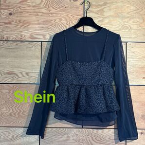 Shein 型押し キャミソール ブラック S