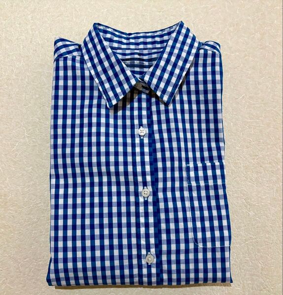 美品 Mサイズ 無印良品 長袖シャツ ギンガムチェック 青白