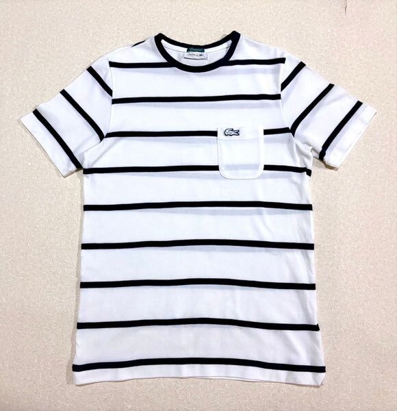 美品 Mサイズ LACOSTE ラコステ 半袖Tシャツ 濃紺白 ボーダー