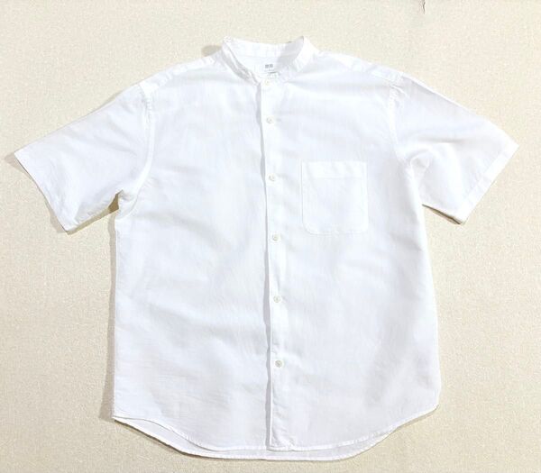 美品 Lサイズ UNIQLO ユニクロ 半袖シャツ 白 スタンドカラー