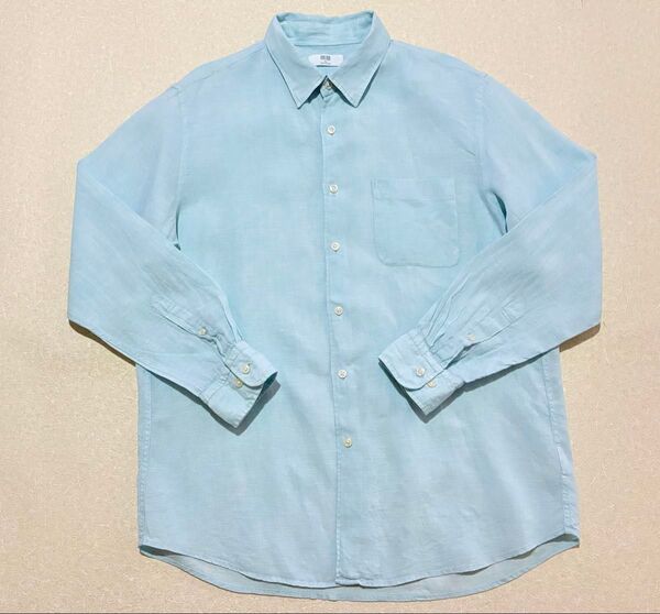 XLサイズ UNIQLO 長袖シャツ プレミアムリネンシャツ 水色