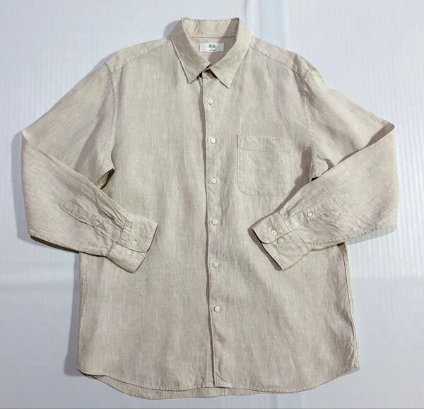 美品 XLサイズ UNIQLO 長袖シャツ プレミアムリネンシャツ ベージュ