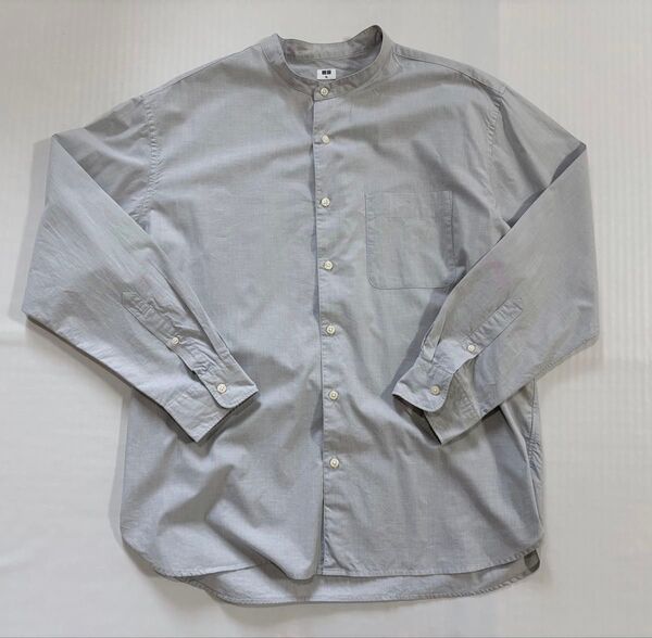 美品 XLサイズ UNIQLO 長袖シャツ スタンドカラー グレー