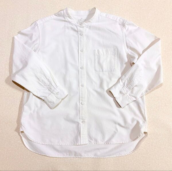 美品 XLサイズ 無印良品 長袖シャツ 生成色 スタンドカラー