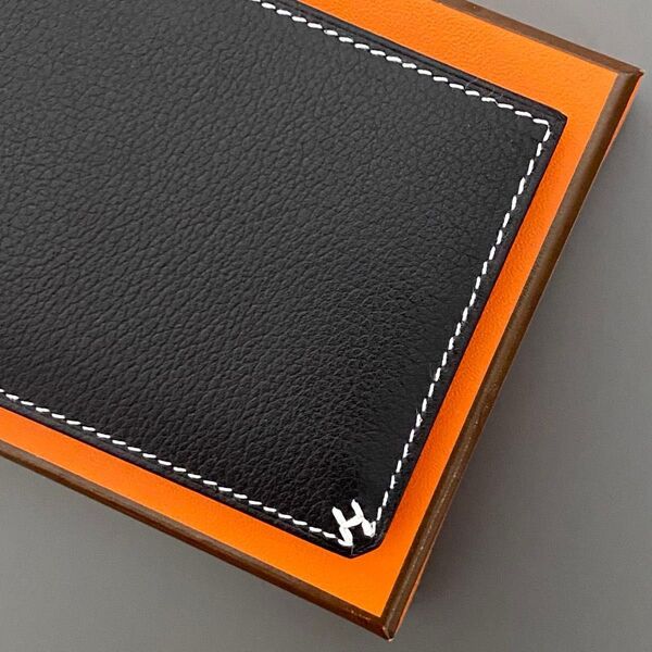 定価 HERMES エルメス Hセリエ オリゾンタル Sellier 二つ折り カードケース 財布 ボックスカーフレザー 黒 新品