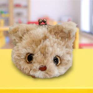 猫ちゃん きなこ がま口ポーチ 財布 ハンドメイド あみぐるみ がま口口金 ぬいぐるみ 手作り かわいい