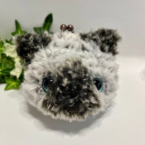 シャム猫さん がま口ポーチ 財布 ハンドメイド あみぐるみ がま口口金 ぬいぐるみ 手作り かわいい