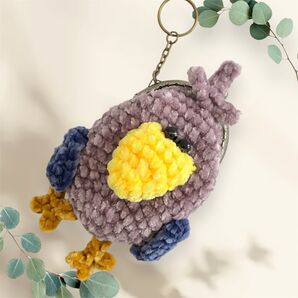 ハシビロコウさんのがま口ポーチ キーホルダー あみぐるみ 手作り モールヤーン ハンドメイド ぬいぐるみ