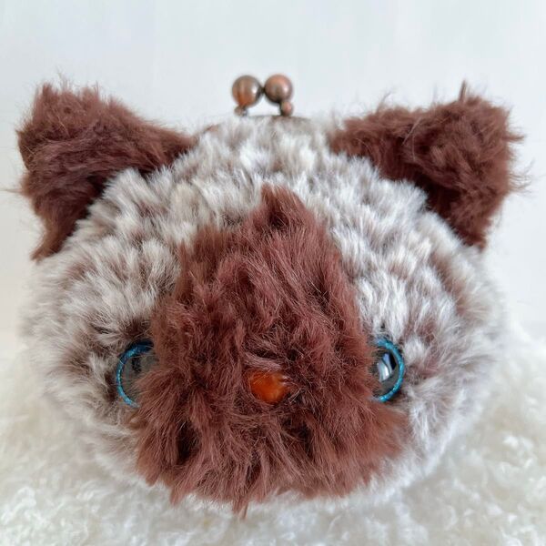 シャム猫 がま口 ポーチ 財布 小物入れ 猫 ハンドメイド ぬいぐるみ ふわふわ プレゼント