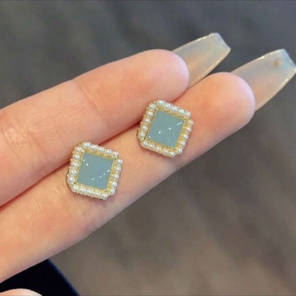 ピアス パール 結婚式 ブライダル ブルー ウエディング ゴールド パールピアス 大人かわいい 上品 アクセサリー スクエアピアス