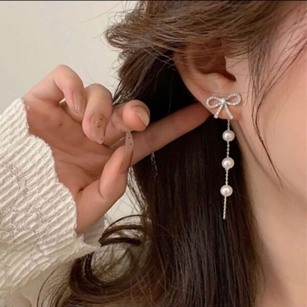 韓国 パール ゴールド 2WAY ハート シンプル 上品 おしゃれ 大人 パールピアス りぼん リボン リボンピアス パーティー