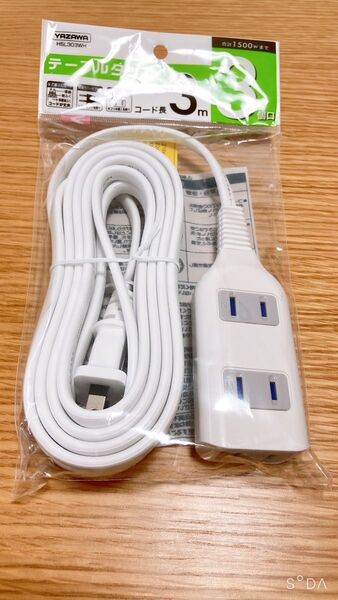 YAZAWAテーブルタップ 延長コード3個口3m ホコリ防止安全シャッター