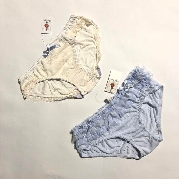 【Risa Magli】リボン&フラワーレース ホワイト・リボン&チュールのフリル ブルー ショーツ 2枚セット Lサイズ♪