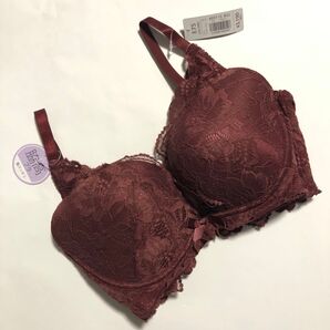 【aimerfeel】《カラー紙マスク2枚付き》脇高 大人の色合い シックなワインブラウンのレースブラ E75♪