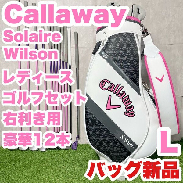 【バッグ新品!豪華12本!】キャロウェイ Solaire Wilson レディース L 初心者 ゴルフクラブセット 12本 右