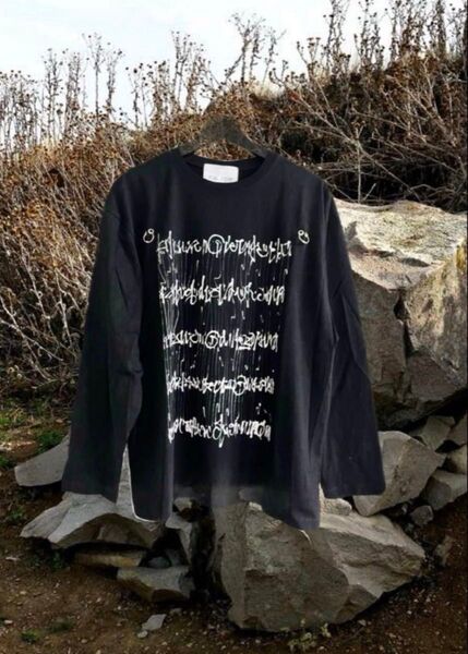 新品タグ付 カードリング付プリントTシャツ 長袖 黒 メンズロンT L