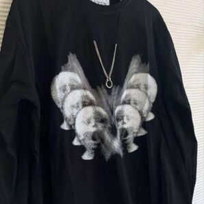 新品タグ付 ネックレス付フェイスプリント Tシャツ ロンT 長袖 黒 L