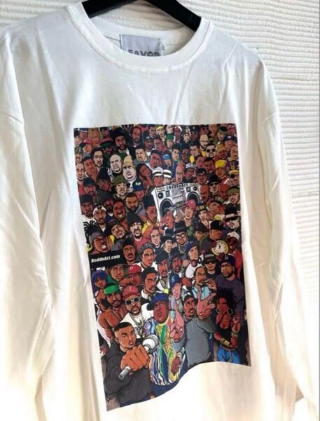 新品 群衆プリント 両面プリント Tシャツ ロンT 長袖 ビックシルエット 白M