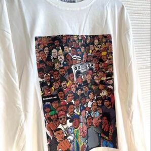 新品 群衆プリント 両面プリント Tシャツ ロンT 長袖 ビックシルエット 白M