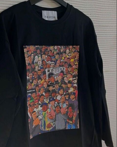 新品 群衆プリント 両面プリント Tシャツ ロンT 長袖 ビックシルエット 黒M