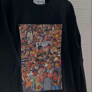 新品 群衆プリント 両面プリント Tシャツ ロンT 長袖 ビックシルエット 黒M