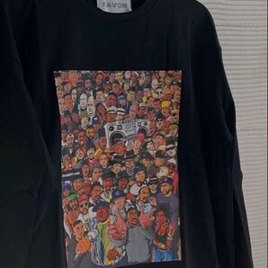 新品 群衆プリント 両面プリント Tシャツ ロンT 長袖 ビックシルエット 黒L