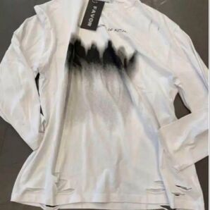 新品タグ付 ダメージ加工プリント ロンT 長袖 Tシャツ ストリート 白L