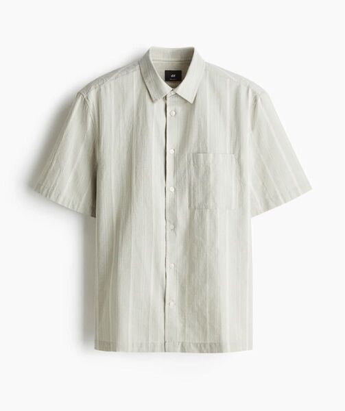 H&M レギュラーフィット 半袖シャツ メンズ グレージュ/ストライプ S