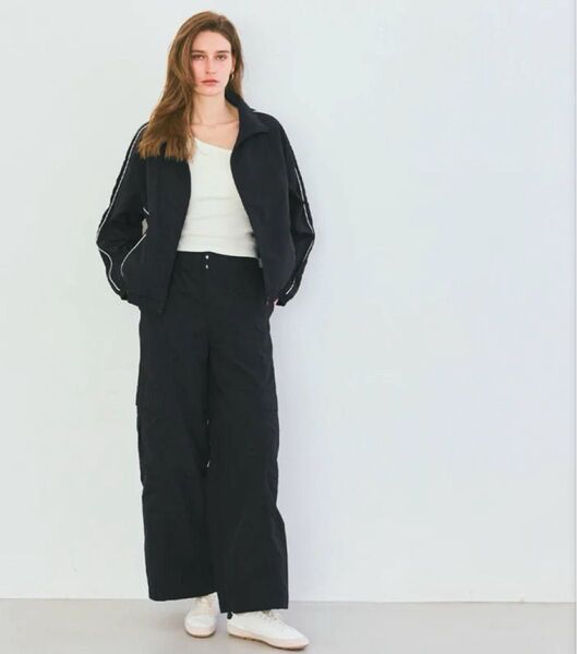 Coca レディース ナイロンワッシャーワイドパンツ ブラック M