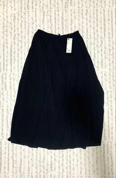 GU women ティアードマキシスカート ブラック M
